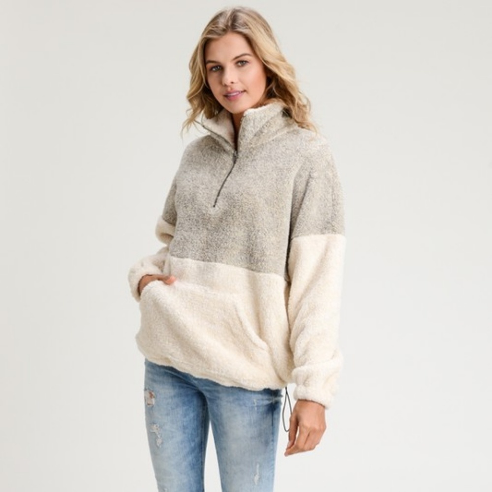 LAST NEW Taupe Green /Cream Color Block Pull Over - Picture 2 of 5